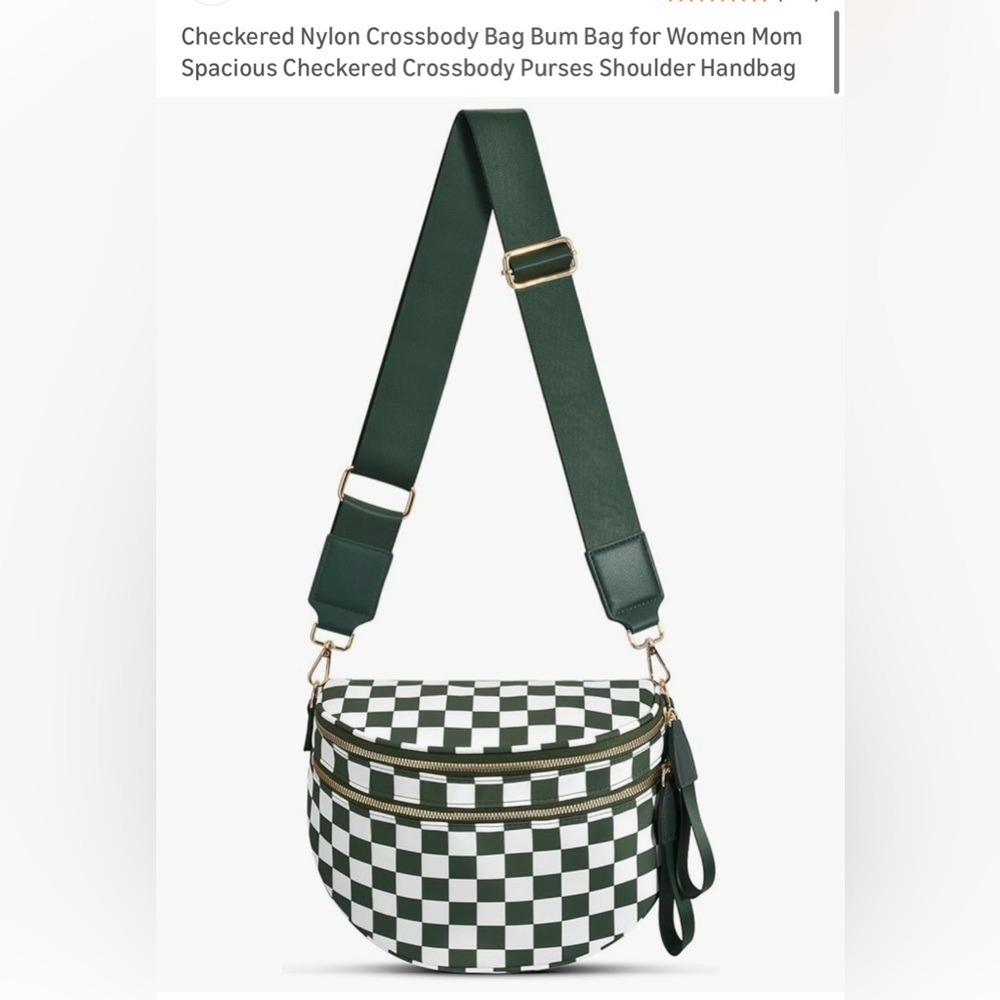 Green Checkered Crossbody Bag with Adjustable Strap